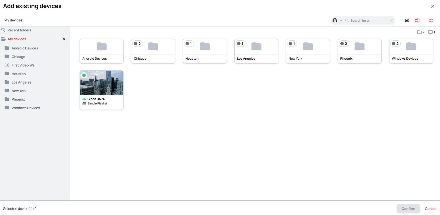 The Add existing devices browser