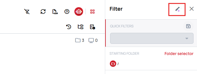The filter sidebar with the AI button in the top right corner