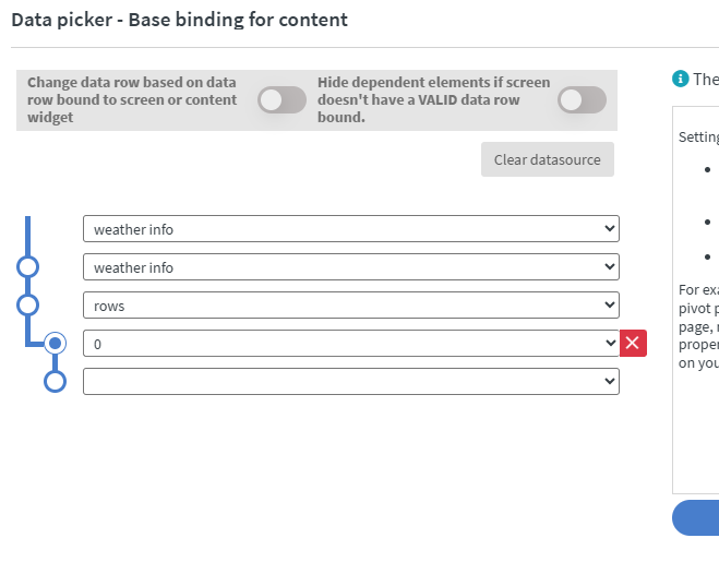 Data picker – Base binding for content, with the pivot set on the rows collection