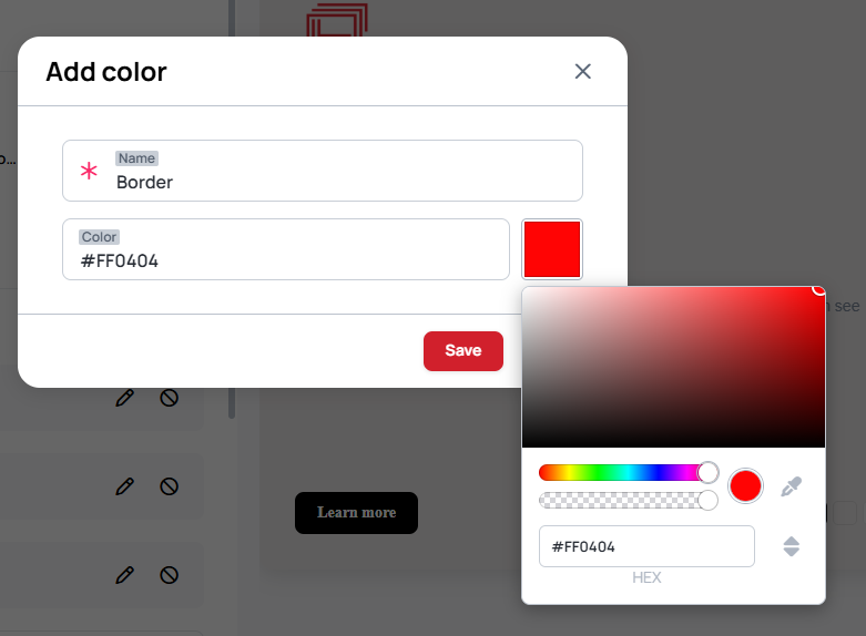 Add color dialog with a name field and color picker