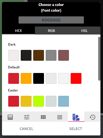 Brand palette in the color picker, grouping colors by brand kit