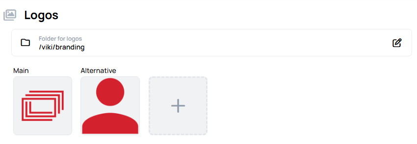 Logos section showing the folder selector and the Main and Alternative logo slots