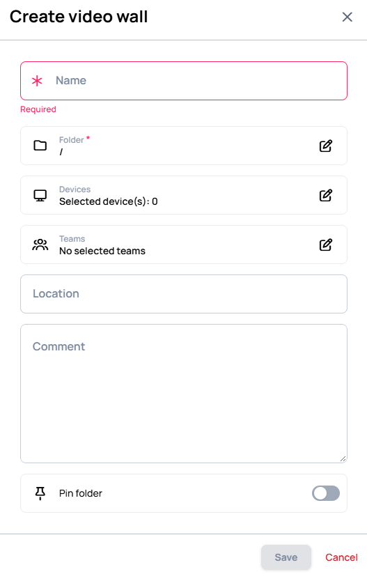 The Create video wall dialog
