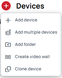 The Devices add menu with Create video wall