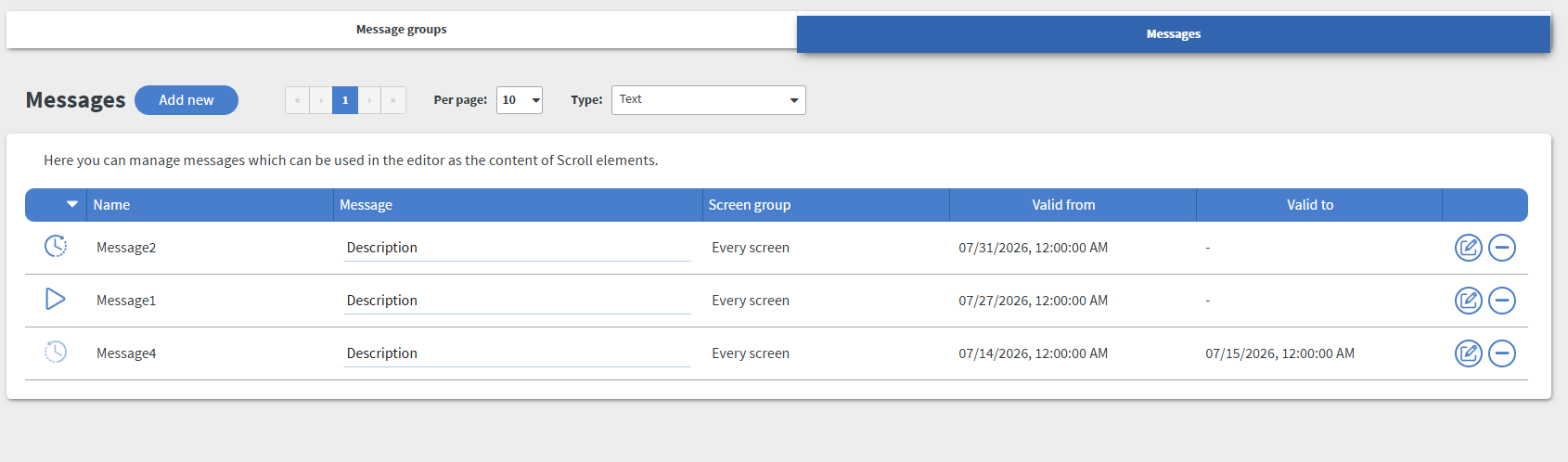 The Messages menu in the Legacy UI
