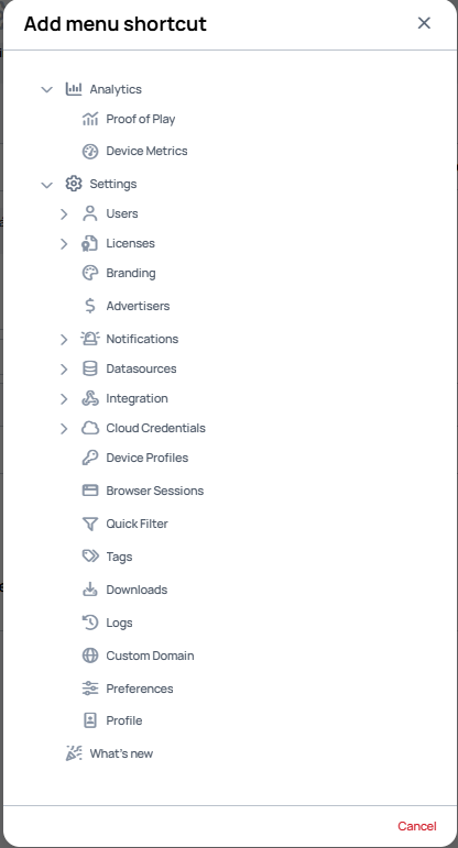 Add menu shortcut dialog