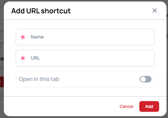 Add URL shortcut dialog