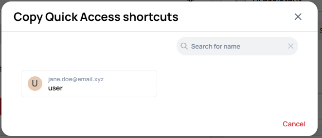 Copy Quick Access shortcuts dialog
